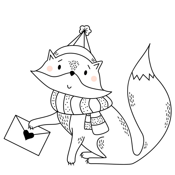 可爱的狐狸戴着围巾，帽子上写着一封信图片下载