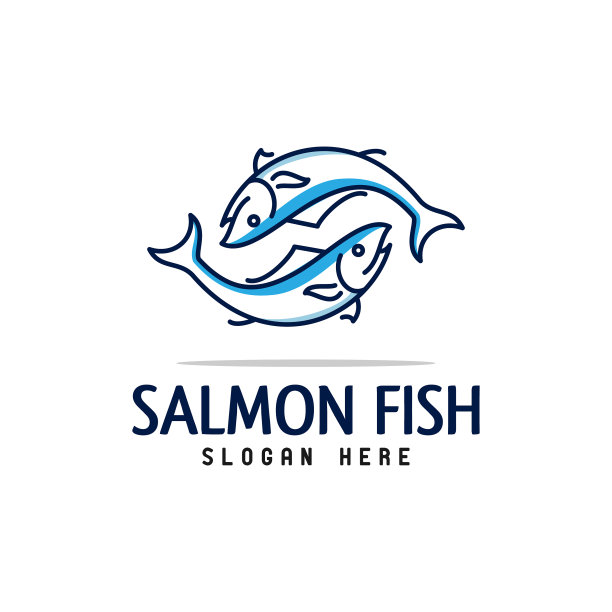 线艺术双鲑鱼标志设计轮廓鱼图片下载