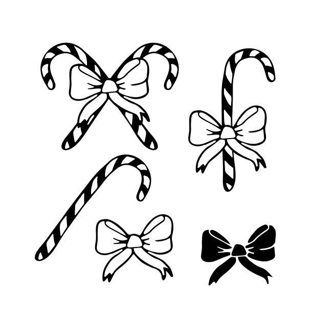 条纹糖果手杖与蝴蝶结孤立图片下载