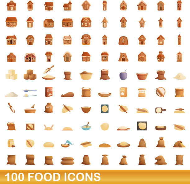 100个食物图标集，卡通风格图片下载