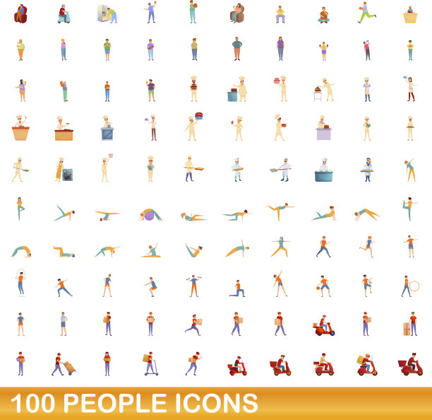 100人的图标设定卡通风格图片下载