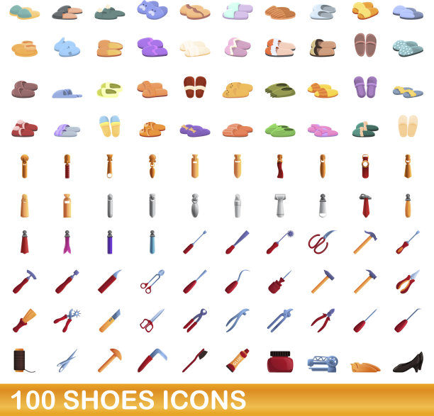 100个鞋子图标设定卡通风格图片下载