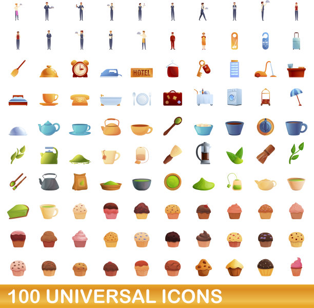 100个通用图标设定卡通风格图片下载