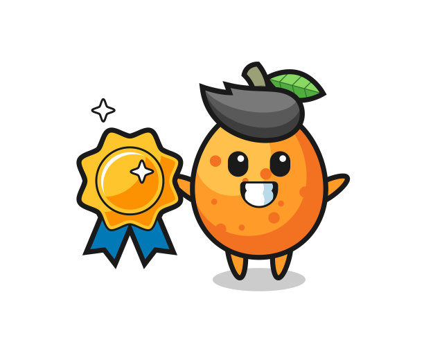 金橘吉祥物持有金色的徽章图片下载