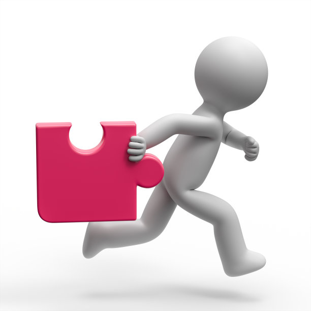 3d人跑着拿着拼图。图片下载