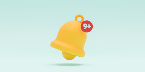 利用三维渲染技术分离出智能手机的黄色铃声提醒和蓝色背景上的9个通知以及应用提醒。图片下载
