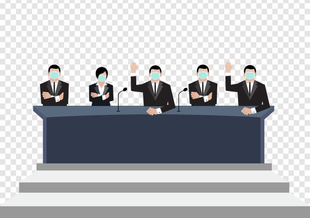 参议院戴着绿色医用口罩在透明背景下的会议室投票，covid - 19冠状病毒时代载体ep01图片下载