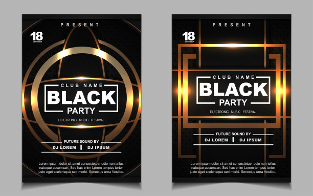 封面音乐海报传单布局封面设计模板背景与豪华典雅的黑色和金色风格。光电式矢量图片下载