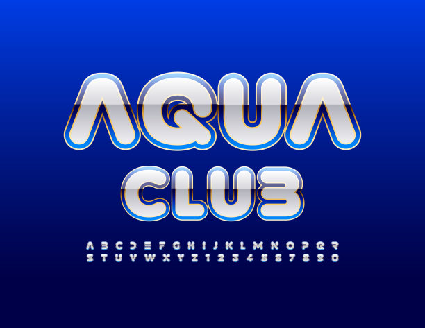 向量现代标志Aqua俱乐部。蓝色和白色字母字母和数字设置图片下载