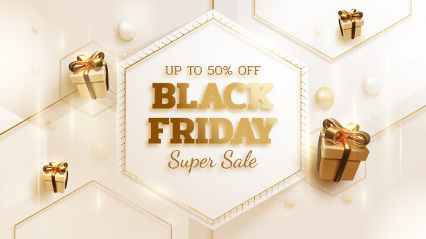 黑色星期五销售横幅背景与现实的礼品盒与缎带黄金豪华。3 d矢量插图。图片下载