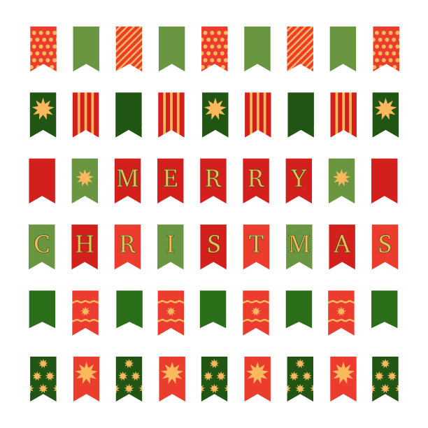 大套模板的彩色纸花环，旗帜为圣诞节，新年图片下载