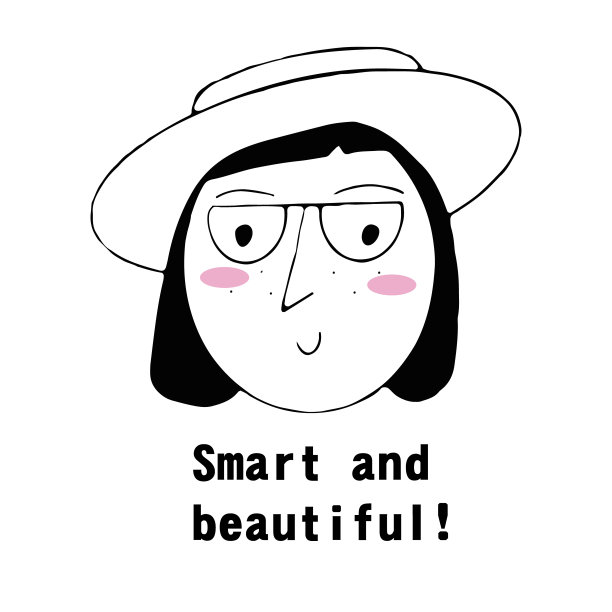 女性角色肖像矢量素材：卡通简约风格，手绘线性面部表情社交网络明信片图片下载