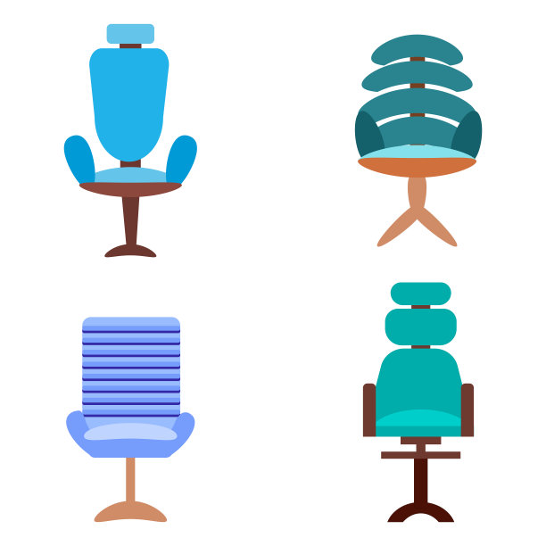 4套现代办公椅和椅子孤立在白色背景图片下载