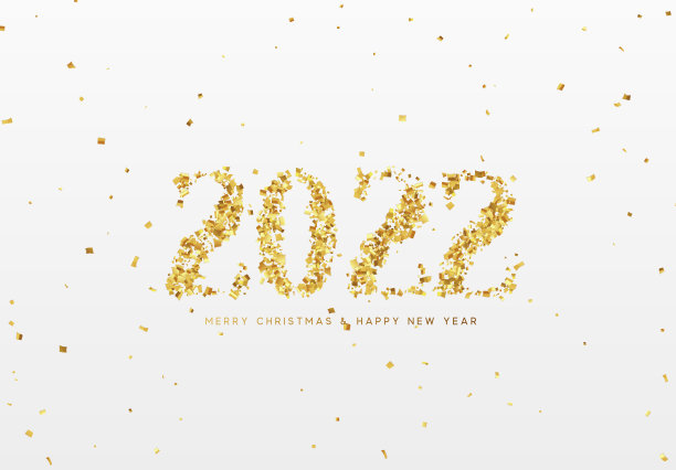 2022年新年快乐。由闪亮的五彩纸屑制成的金色数字。矢量图图片下载