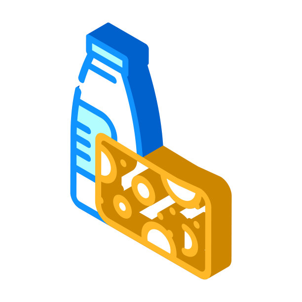 牛奶和奶酪乳制品等距图标矢量插图图片下载