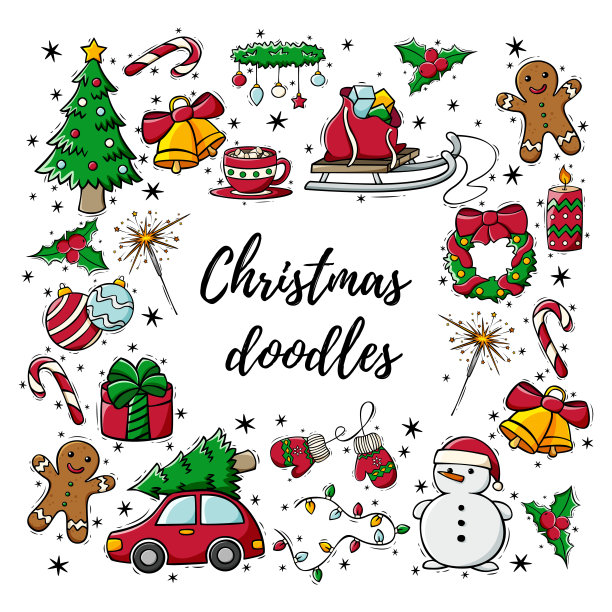 手绘图标集圣诞装饰涂鸦风格图片下载