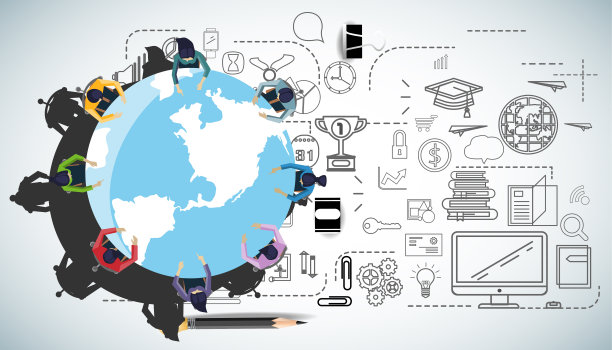 商人和女人头脑风暴成功与文字，计划，思考，搜索，分析，沟通，未来的想法，创新技术现代。矢量图片下载