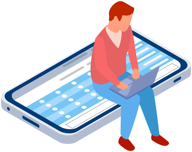 坐在手机屏幕前用笔记本电脑工作的家伙。智能手机显示计划或时间表图片下载