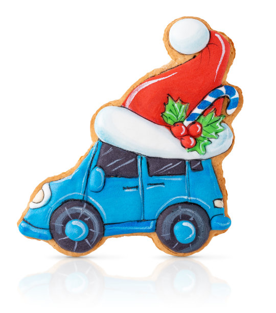 带圣诞帽的圣诞姜饼车图片下载