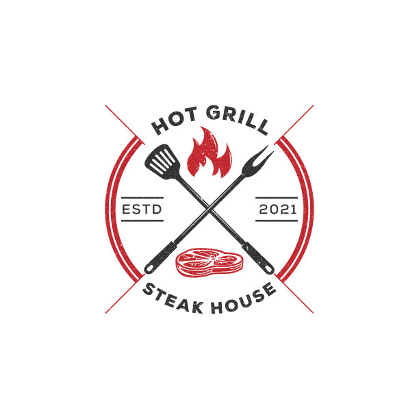 牛排屋乡村标志，复古乡村烧烤烧烤矢量插图符号图片下载