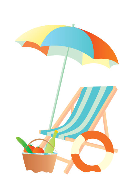 沙滩遮阳伞篮和躺椅环图片下载