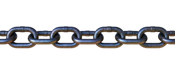 生锈的旧链关闭和孤立的白色背景。广泛的水平组合。图片下载