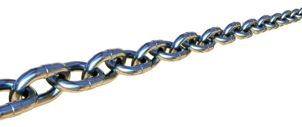 一个单一的闪亮的长链运行对角线和隔离的白色背景。广泛的水平组合。图片下载