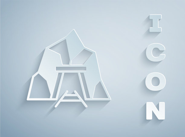 剪纸矿井入口图标孤立在灰色图片下载