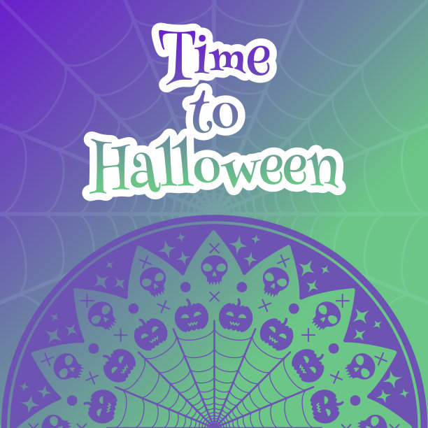 有骷髅头和南瓜的万圣节贺卡。渐变颜色。节日庆祝横幅图片下载