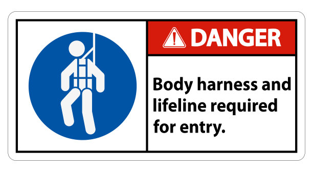 危险标志、身体安全带和救生索图片下载