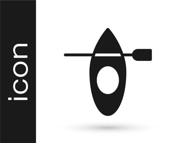 黑色皮艇和桨的图标孤立在白色图片下载