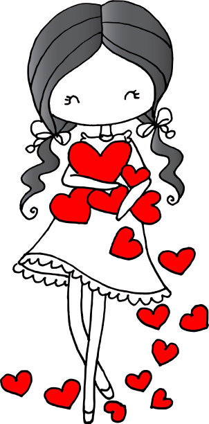 矢量卡通美丽的女孩与玩具心形图片下载