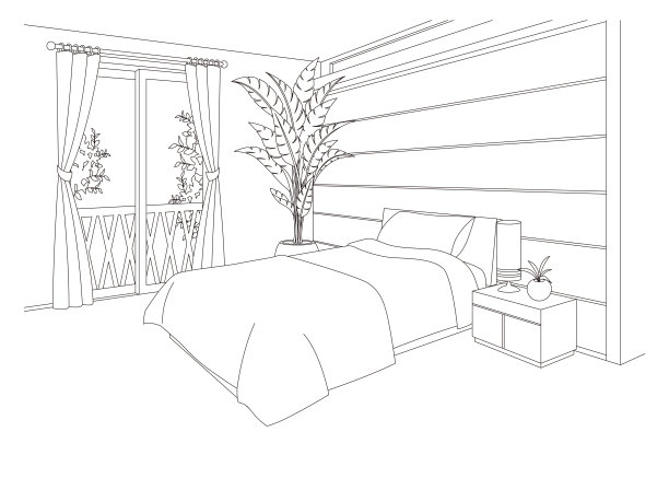 线条画向量插图的卧室。图片下载