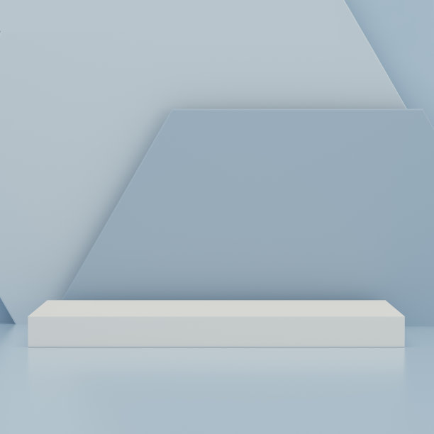 最佳产品展示平台，以彩色六边形蓝色为背景进行展示。空的讲台上平台。图片下载
