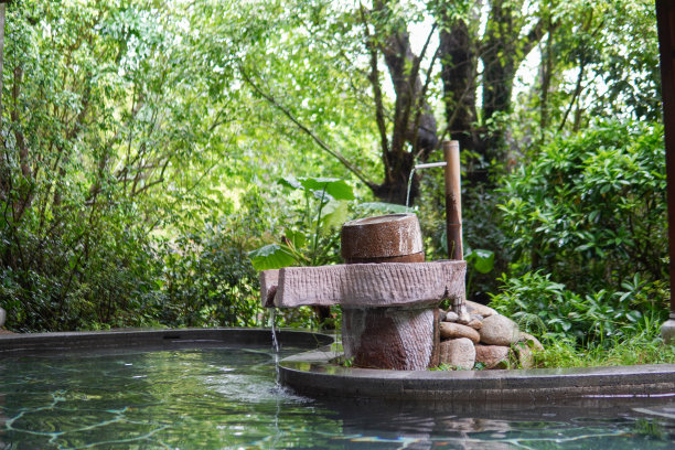 后院有温泉池，石排水设备图片下载