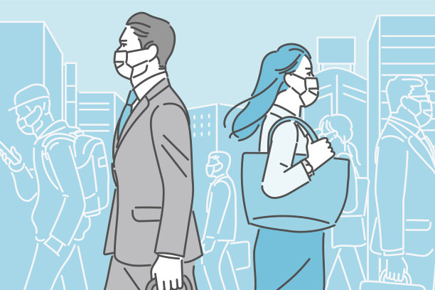 城市居民在拥挤的地方戴口罩工作。图片下载