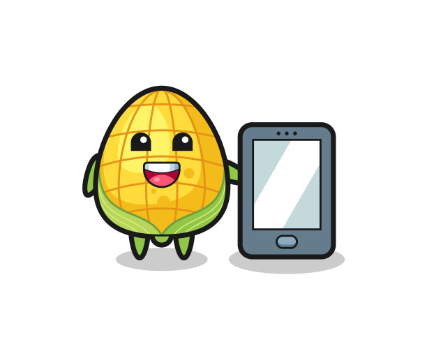 玉米卡通拿着智能手机图片下载