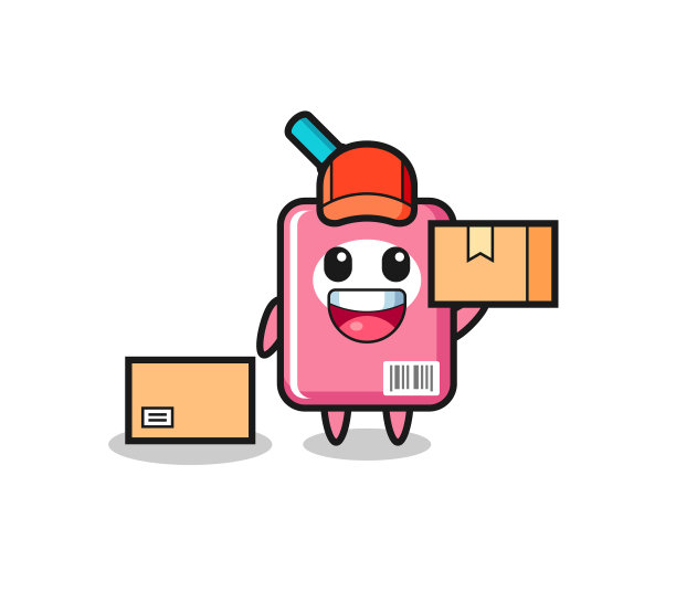 吉祥物牛奶盒作为快递员图片下载