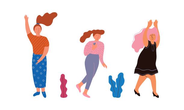 不同的女人站着，举起双手图片下载