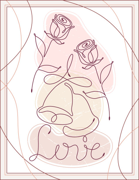 带有浪漫符号的婚礼海报线条艺术图片下载