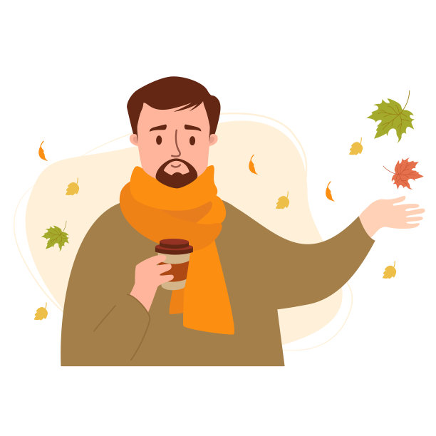 秋天男人喝咖啡和秋天树叶图片下载