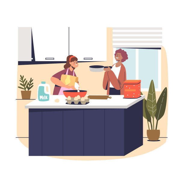 母亲和女儿在厨房做饭图片下载