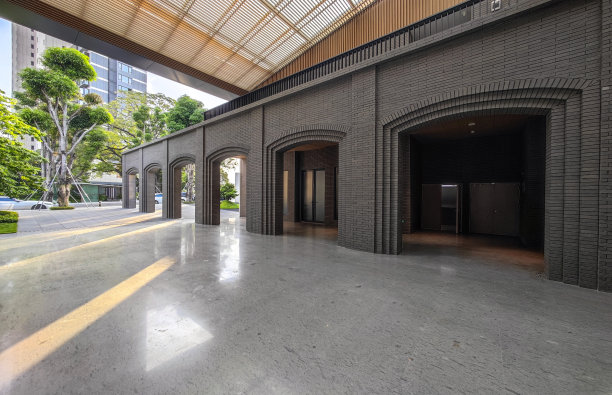 现代拱门和瓷砖地板构成了空间图片下载