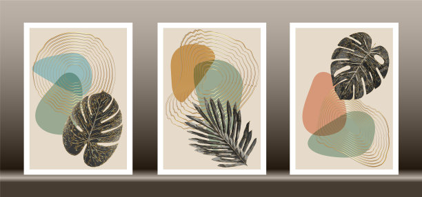 植物墙艺术集金叶线艺术框架图片下载