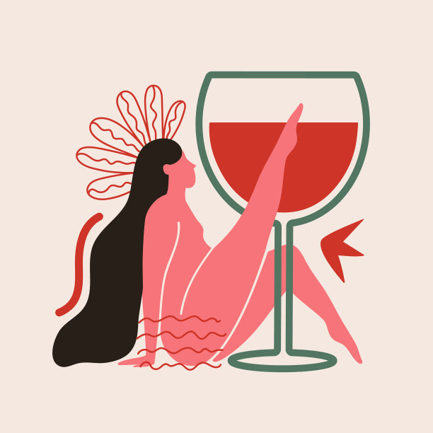 长发女人和大杯红酒图片下载