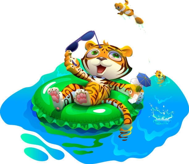 可爱的老虎幼崽在充气圈上游泳图片下载