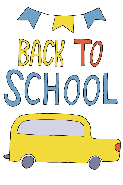 回学校的明信片和黄色校车图片下载
