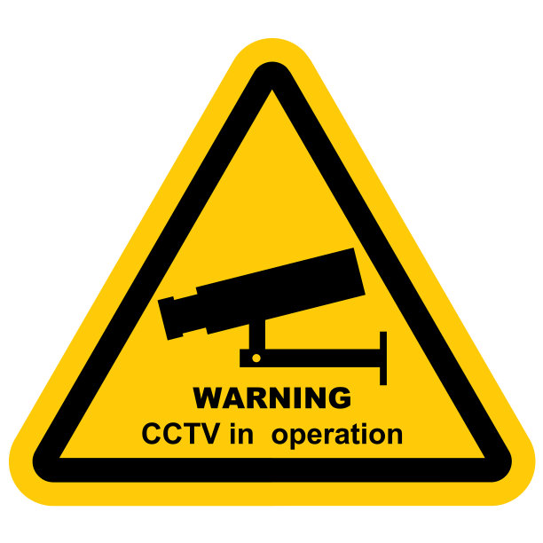 闭路电视摄像头黄色三角标志文字图片下载