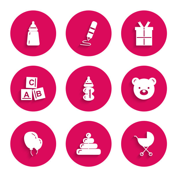 设置婴儿瓶金字塔玩具婴儿车泰迪熊图片下载