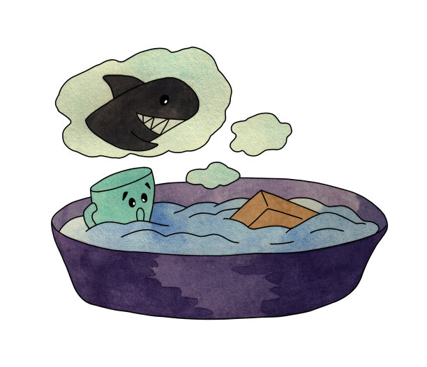 一只杯子把洗碗海绵当成了鲨鱼，吓了一跳图片下载